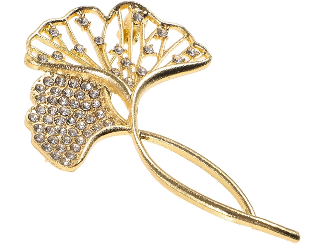 Broche De Mujer En Aleación Chapada En Oro Con Cristales, Lujoso Y Delicado Broche De Ginkgo
