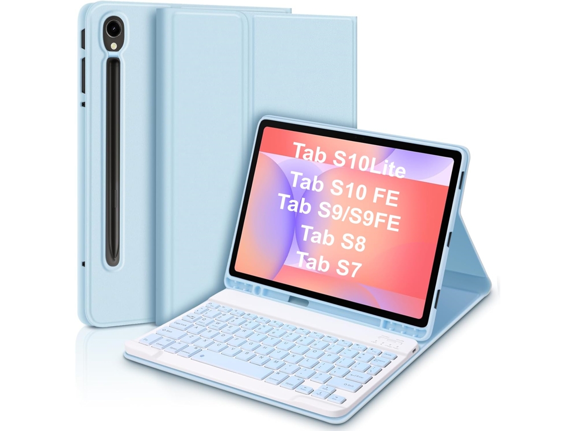 Capa Hexinyigjly Com Teclado Bluetooth Para Samsung Tab S10 Lite / S10 Fe / S9 Fe Azul