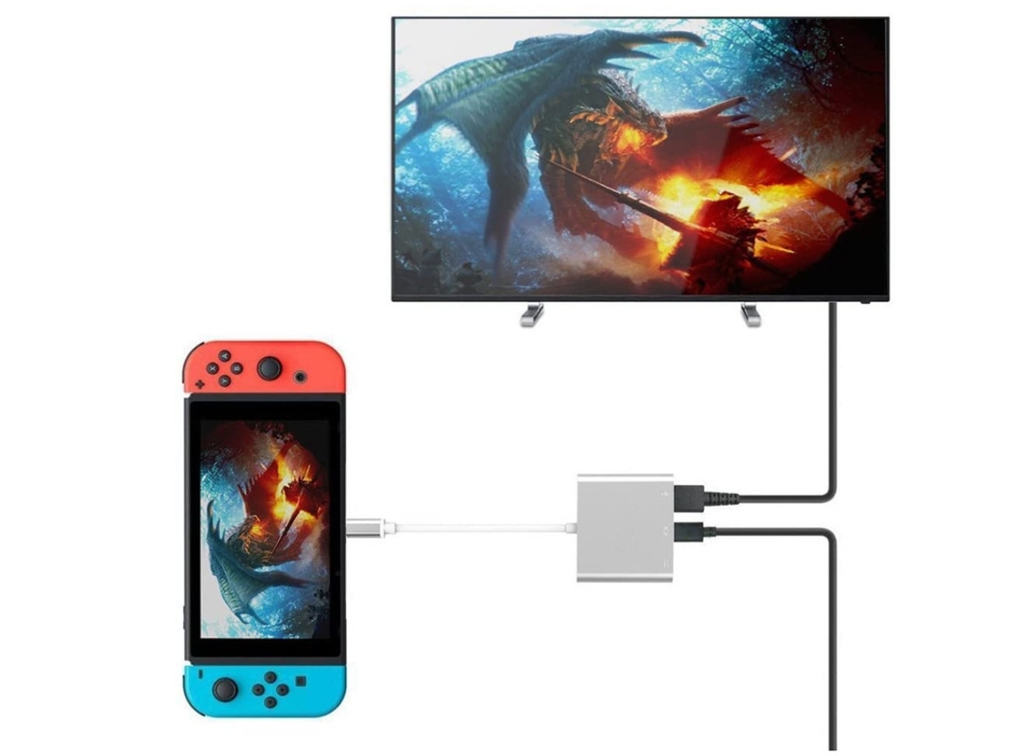 Adaptador USB-C a HDMI para Switch 1080p, USB-C PD, USB-A 3.0 blanco Bestvite
