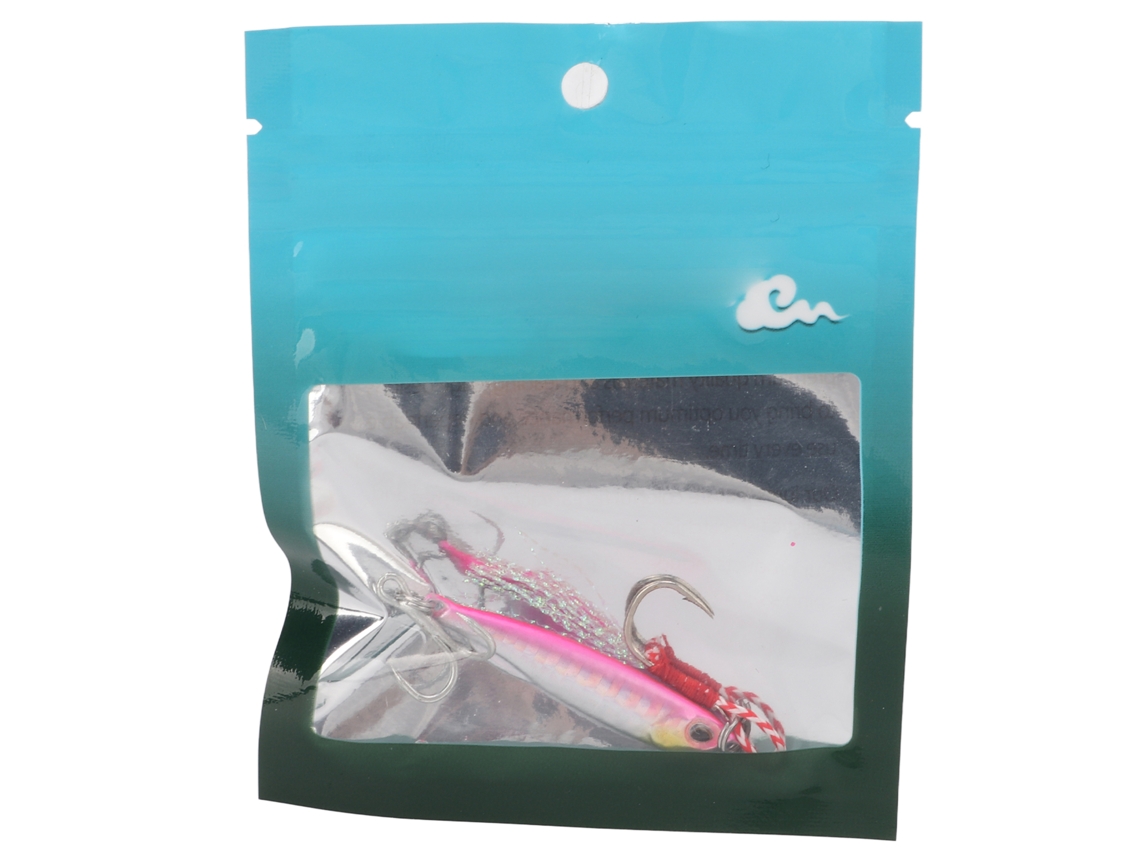Señuelo Metálico Artificial Con Ojos Y Plumas 3d, Anzuelo Doble, 10 G, Rosa Láser, Accesorio De Pesca Reutilizable.
