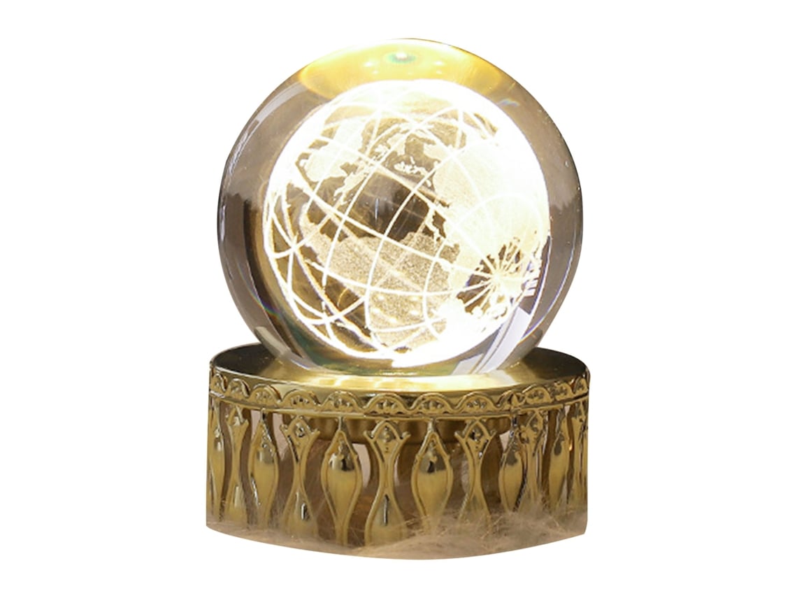 2026-luz De Noche Esfera De Cristal Falso Con Grabado 3d Led Ornamento Decorativo Para Dormitorio Sala De Estar