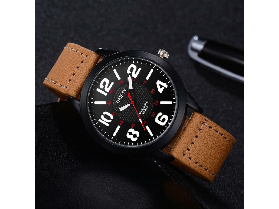 Reloj De Pulsera Analógico De Cuarzo Informal Para Hombre Gaiety Con Correa De Pu Beige.