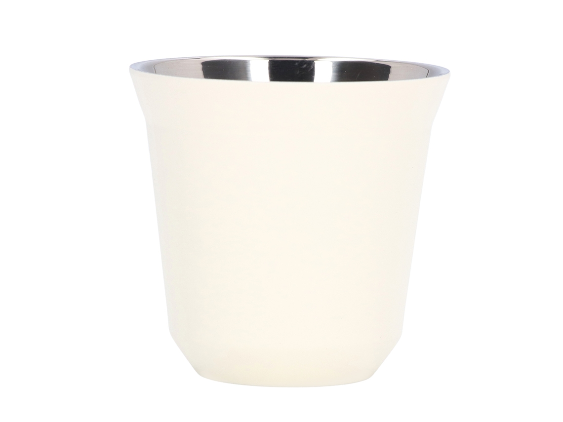 Taza de café de acero inoxidable 304 de boca ancha blanca de doble capa, 160 ml y buen aislamiento térmico.