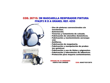 3m mascarilla respirador pintura ffa2p3 r d ref. 4255