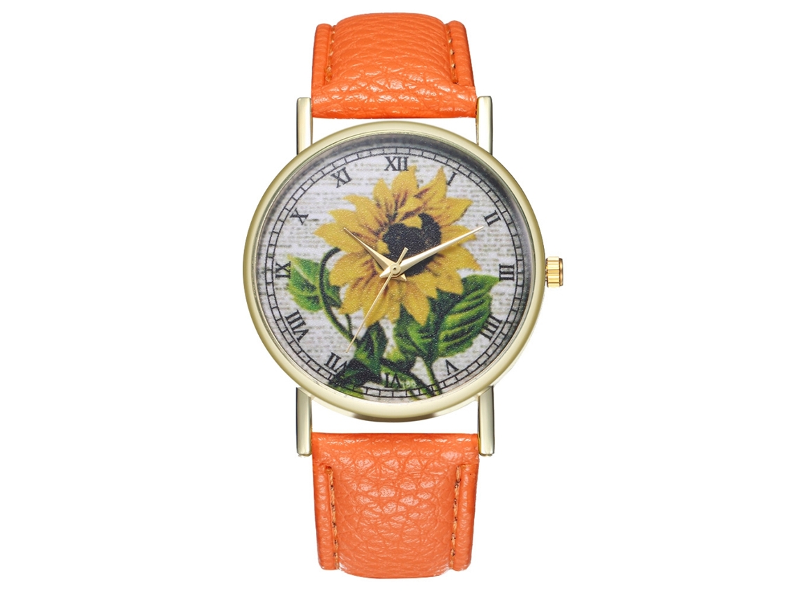 Reloj De Pulsera Analógico Para Hombre Y Mujer, Cuarzo, Correa De Pu Naranja.