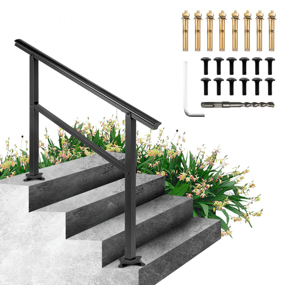 Pasamanos de aluminio negro ajustable para escaleras exteriores de 3 a 4 escalones Tekmaquinas