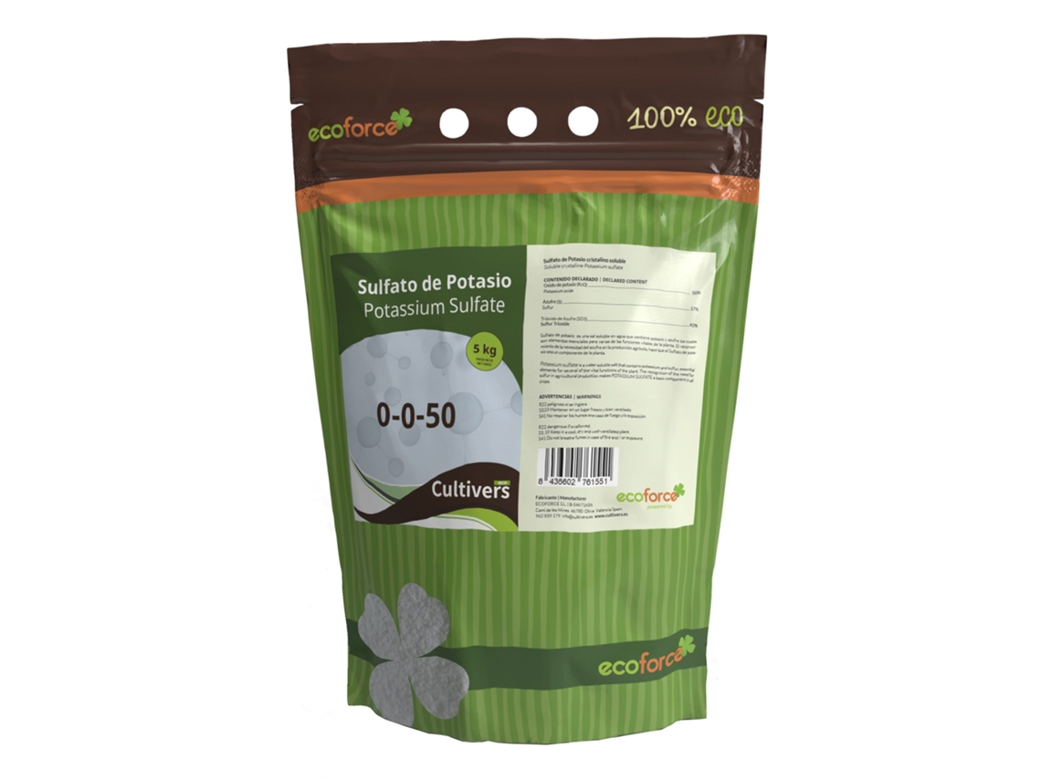 CULTIVERS Sulfato de Potasio 5 kg Fertilizante para Plantas Jardín y Acuario. Aporte de de Potasio y Azufre a los cultivos