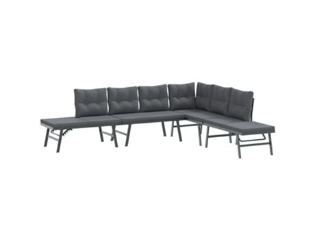 Conjunto 4 Bancos de jardín cojines VIDAXL acero recubrimiento polvo negro