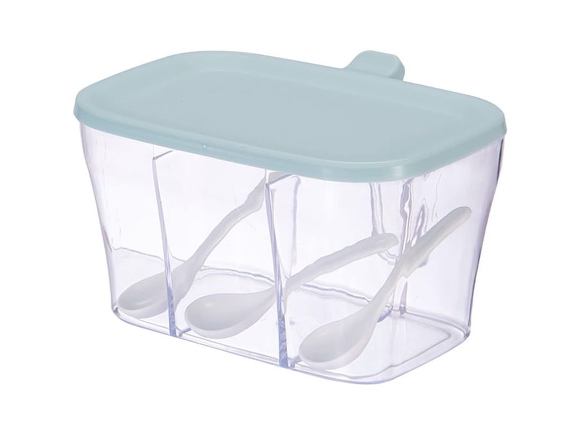 Caja Transparente Para Especias Con 3 Compartimentos, Tapa Y Cucharas Para La Cocina.