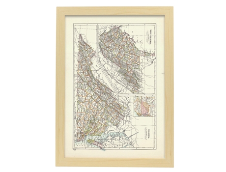 NACNIC Pósters Geográficos En Estilo Vintage Mapa De Virginia De 1885 Ilustraciones De Antiguos Mapamundis En Tonos Sepia Tamaño A4, Con Marco Blan...