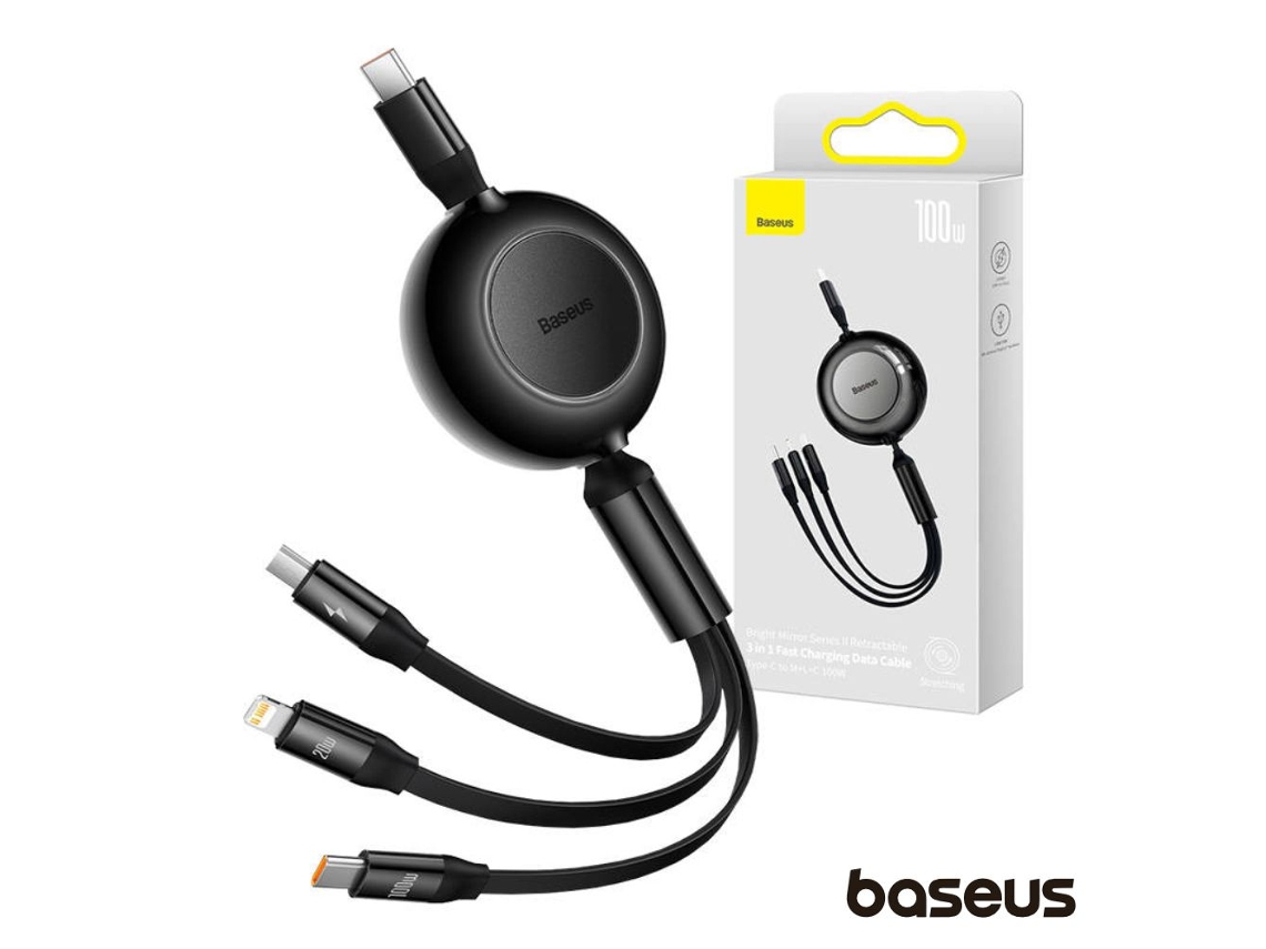 Adaptador BASEUS Bright Mirror 4 Usb-C 3-En-1 Lightning Usb-C Microusb 1.1M Negro