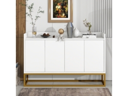 Aparador con 4 Puertas sin Tiradores Estilo Contemporáneo Madera Metal Blanco