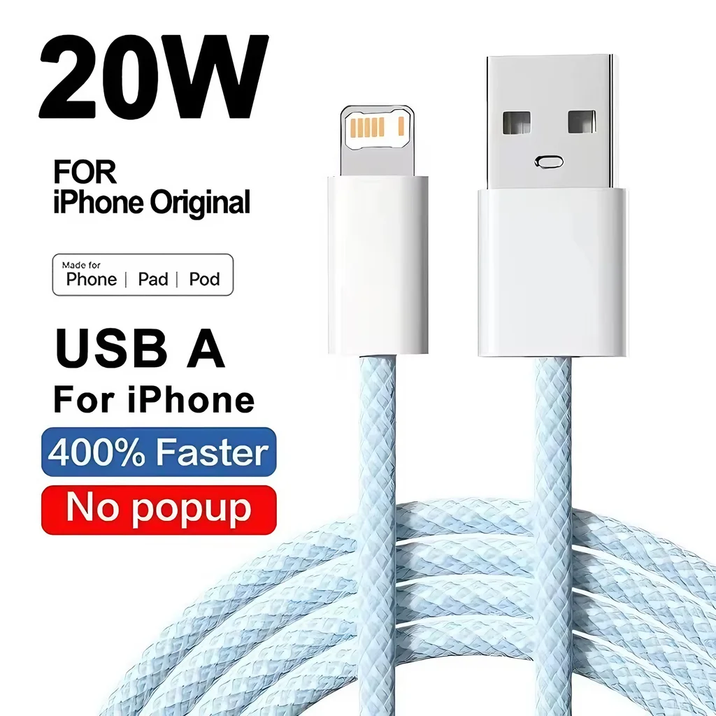 Cable Usb Trenzado De Carga Rápida De 20 W (azul, 2 M) Para Iphone