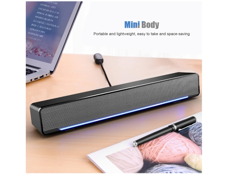Altavoces para computadora, sonido estéreo 3D, luz de respiración LED azul, mini altavoz de barra de sonido para escritorio, computadora portátil, ...