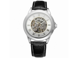 Reloj Hombre Mecánico Automático De Cuero Con Diseño Hueco Forsinging Plata Blanca