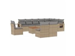 Maison Exclusive - Conjunto de sofá de jardín de 11 piezas con cojines de mimbre, color beige