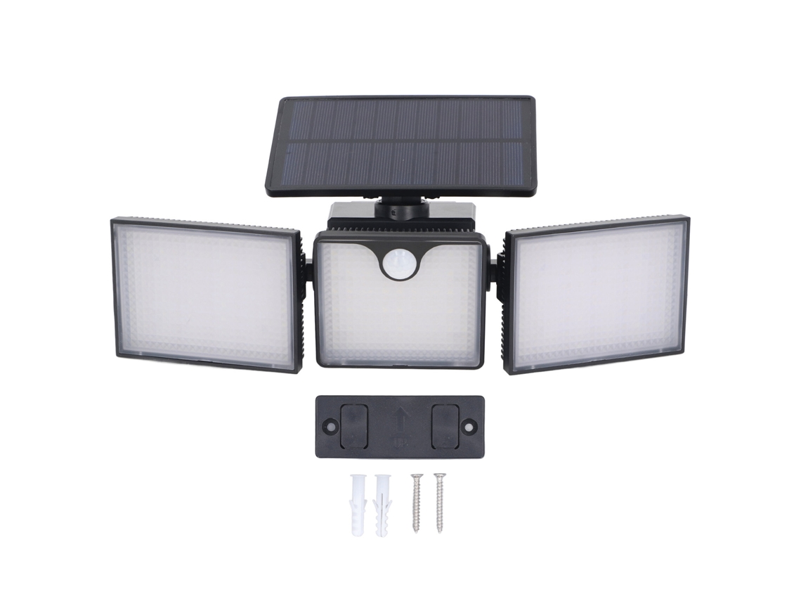 Lámpara solar de exterior 2026 con sensor de movimiento, LED de 50000 h, resistente al agua IP65, 3 cabezales, luces de seguridad para jardines y patios.