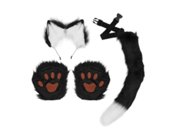 2026-conjunto De Orejas, Patas Y Cola De Peluche De Pelo Falso Alta Simulación Para Cosplay Fiesta Carnaval Blanco Negro