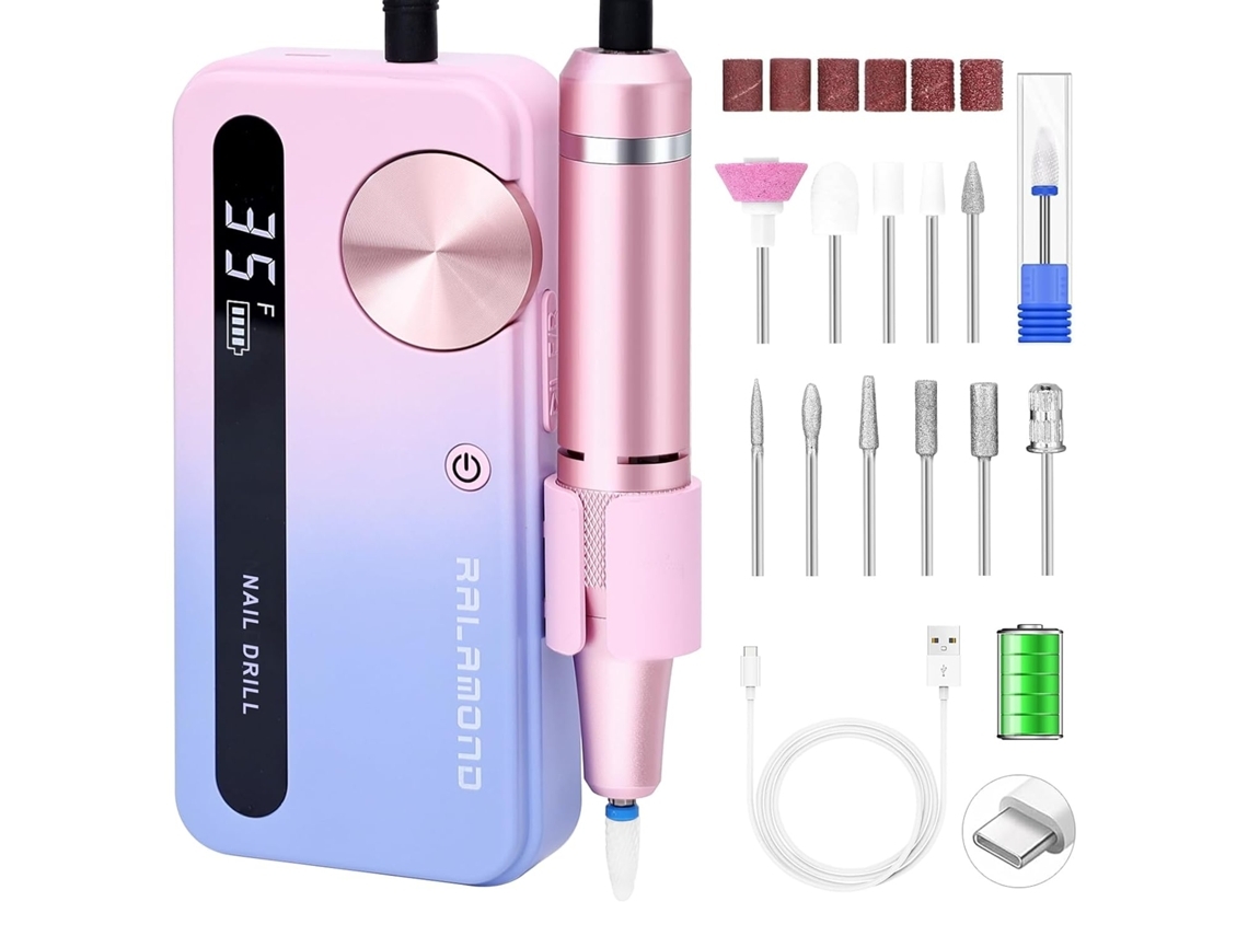 Taladro de uñas inalámbrico Lalamoli de 35 000 RPM, set de manicura y pedicura con brocas