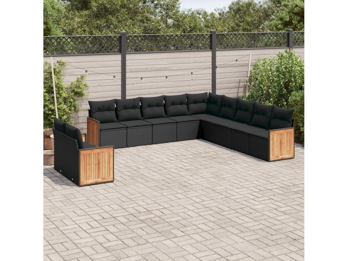Conjunto de sofás de jardín de 11 piezas DKD Home Decor con cojines de mimbre negros