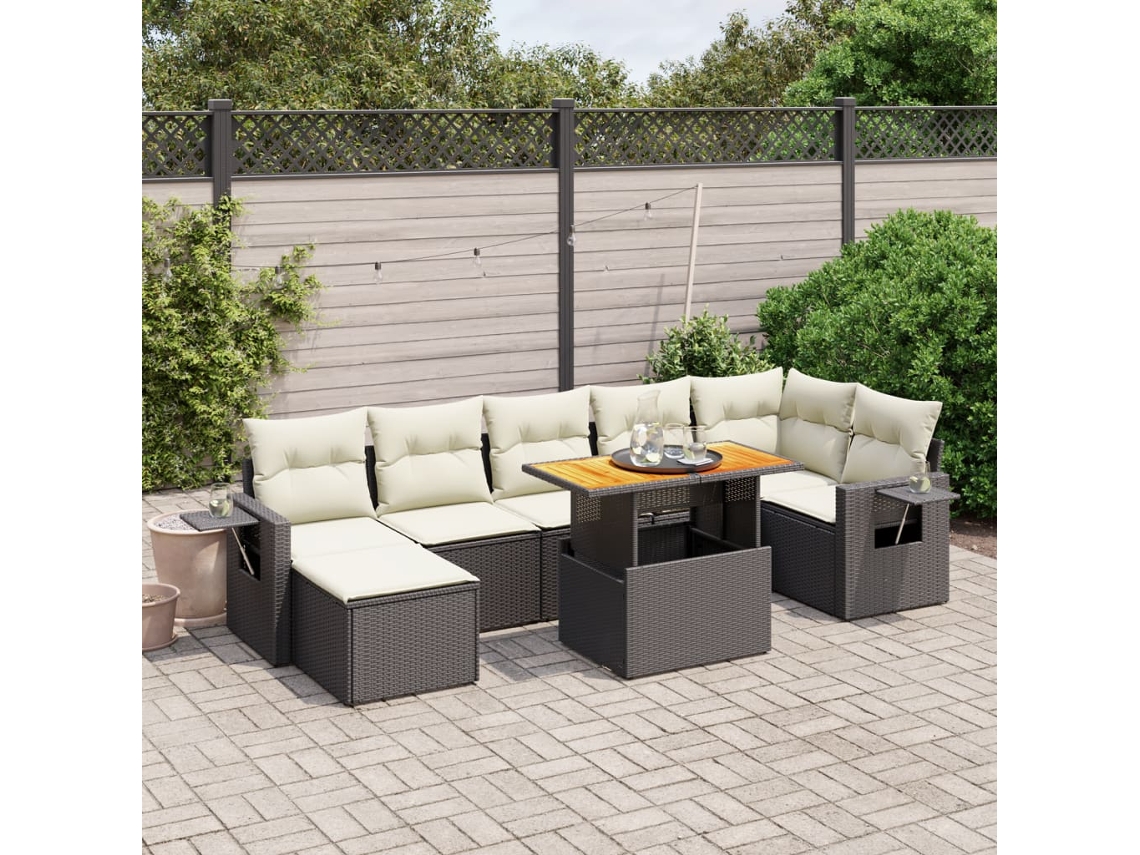 Conjunto de sofá de jardín de 8 piezas con cojines en mimbre sintético negro de DKD Home Decor