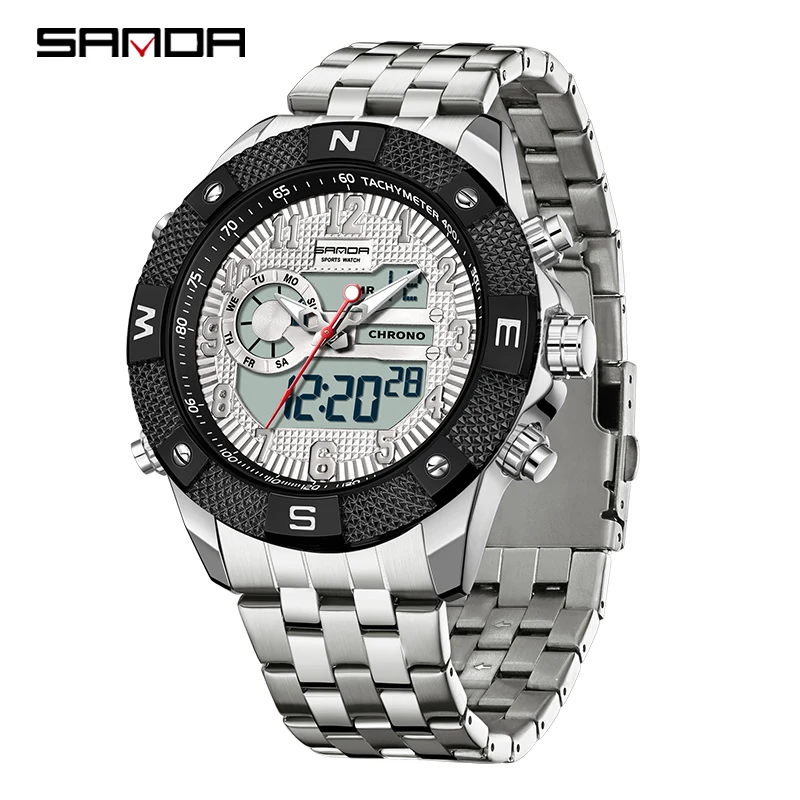 Reloj de cuarzo para hombre MDUG, de lujo, resistente al agua, luminoso, con fecha y día, de acero inoxidable.