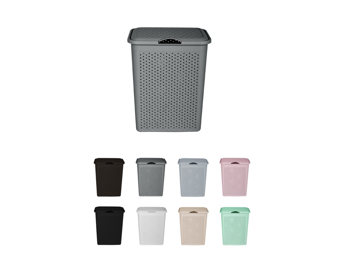 Cesto Para La Colada 38l De Plástico Con Asas - Cubo Ropa Sucia Con Tapa  49 X 39 X 30 Cm Plata 38 Litros