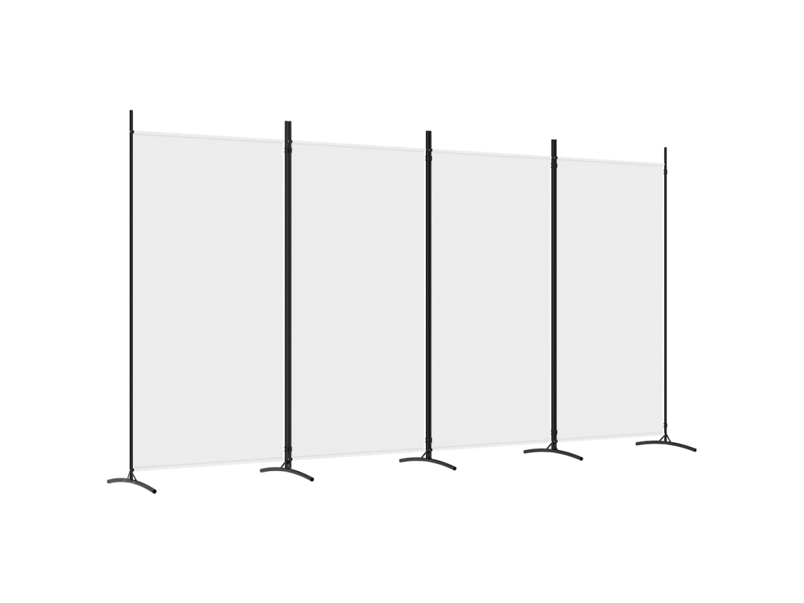 Biombo separador de ambientes, 4 paneles, 346 x 180 cm, tela blanca y planchado, Dec030841