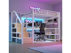 Litera Alta 140x200 - Estructura Metal, Estantería, Escritorio, Led, Usb, Tipo-c - Blanco