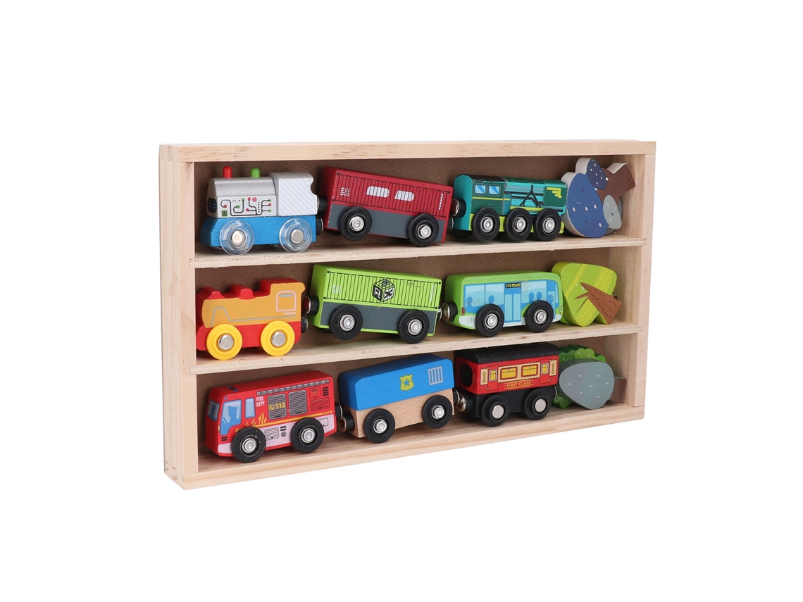 Rebe-set De Trenes De Madera Seguro Y Colorido Para Niños Con Caja De Exhibición Juguete Ligero Para Niños Y Niñas