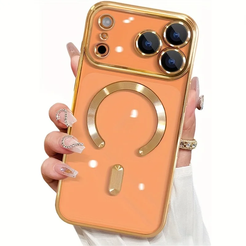 (hola Iphone 16 Dorado) Funda Transparente Con Revestimiento Electrochapado Magsafe Para Iphone