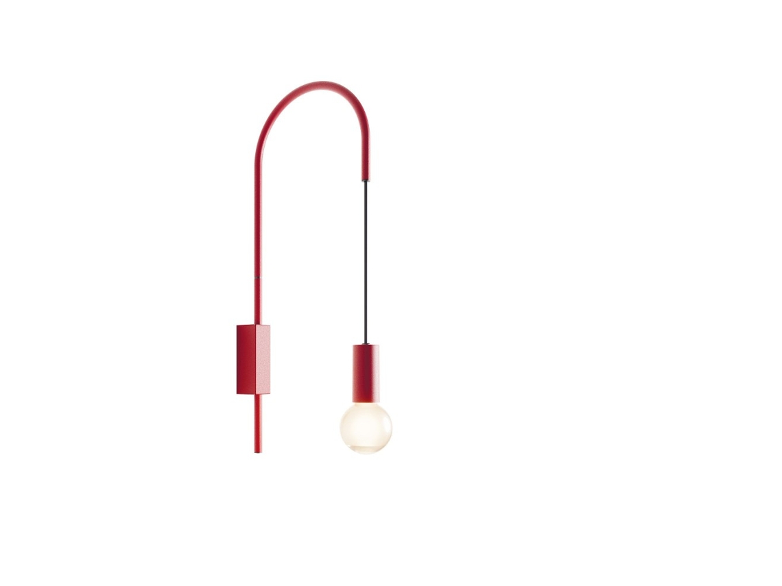 Lámpara de pared Zafferano Filo, giratoria 200°, metal pintado, bombilla E27 de máx. 60 W incluida, altura 61 cm - Roja