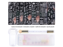 Juego de 9 piezas para decoración de uñas que incluye sellos de silicona, pincel para estampar y polvo para uñas.