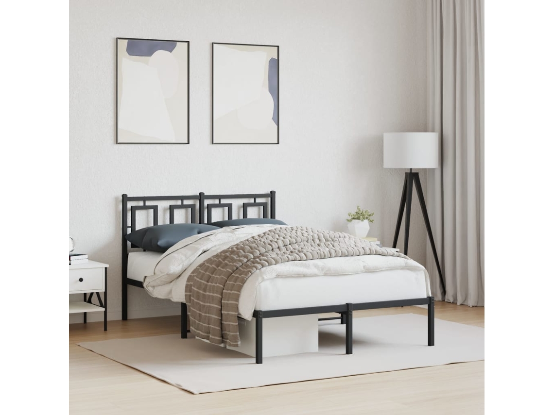 Estructura Cama Sin Colchón Con Cabecero Metal Negro 120x190 Cm