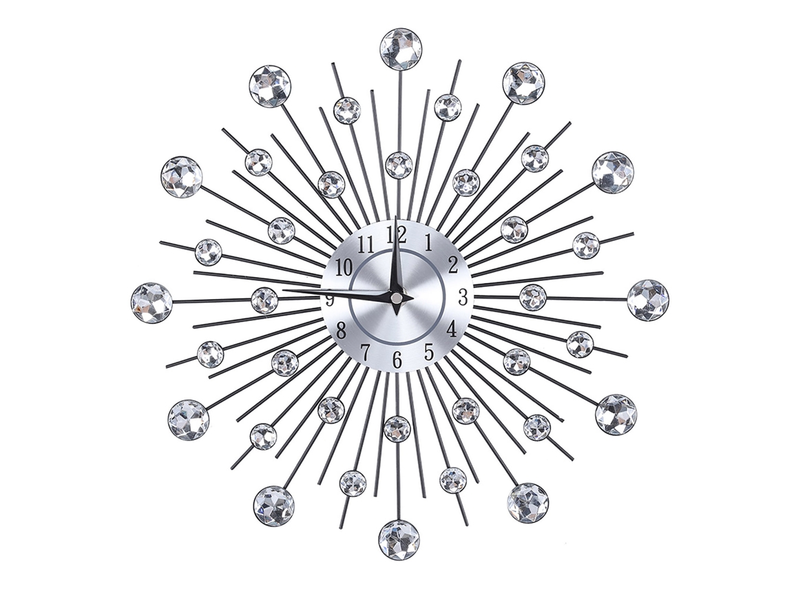 Reloj De Pared Metálico Plateado Con Forma De Flor Y Brillo Decorativo Para Sala De Estar Y Oficina.