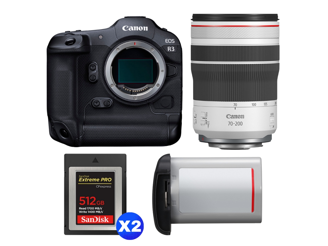 Canon Eos R3 + Rf 70-200mm F/4 L Is Usm + 2 Sandisk 512gb Extreme Pro Cfexpress Type B + Canon Lp-e19 + Ebook “20 Consejos Para Fotos Que Impactan”