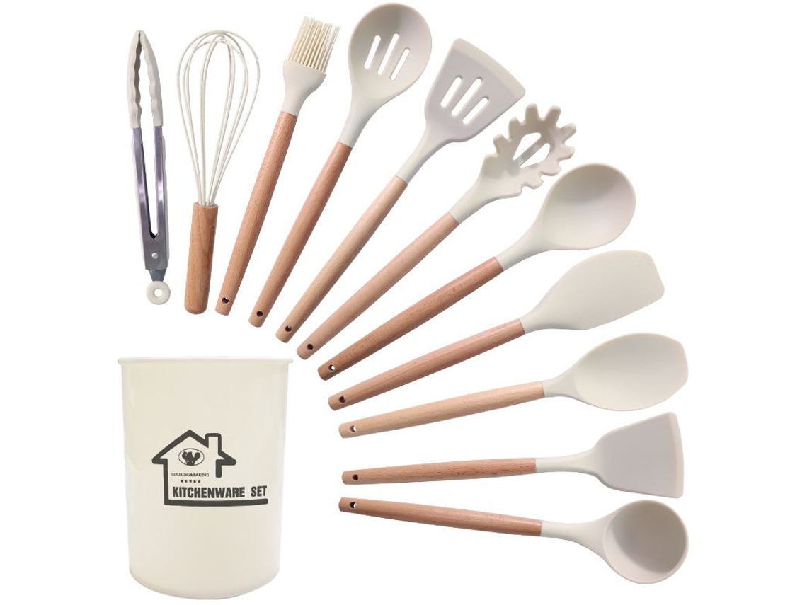 Set De Utensilios De Cocina De Silicona Antiadherente De 12 Piezas Blanco Gertiz