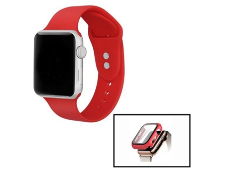 KIT Caja Anti-Impacto Correa Pulsera Silicona Suave Apple Watch Serie SE 44mm ATYULNM Rojo