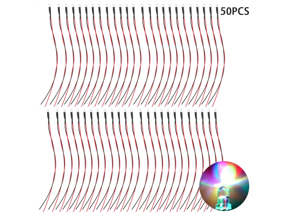50 Peças Diodos Emissores de Luz 3mm 12v Pré-cabos Multicolor Piscar Lento S/MARCA
