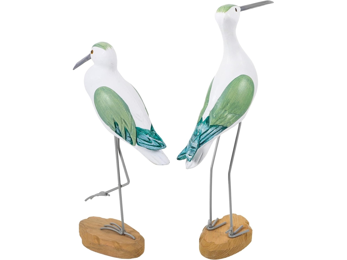 Juego 2 Esculturas Gaviotas Madera Natural Decoración Hogar Oficina Figuras Costeras Estantes Mesas Temática