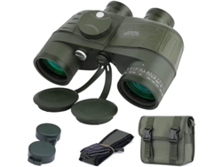 Binoculares marinos militares 10x50 con prisma Bak4 FMC, brújula, telémetro, IP68, para caza de aves en barco, color verde militar.
