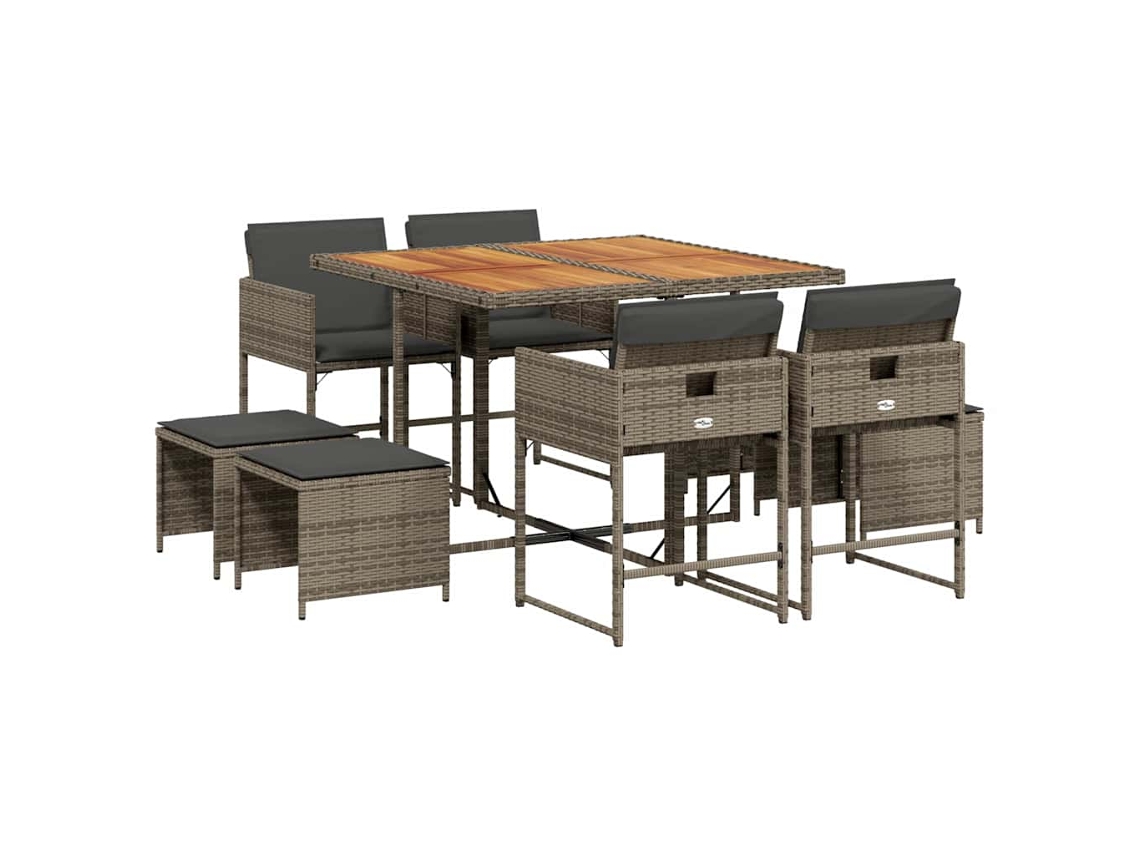 Maison Exclusive - Set Comedor Jardín 9 Pzas Y Cojines Ratán Sintético Gris