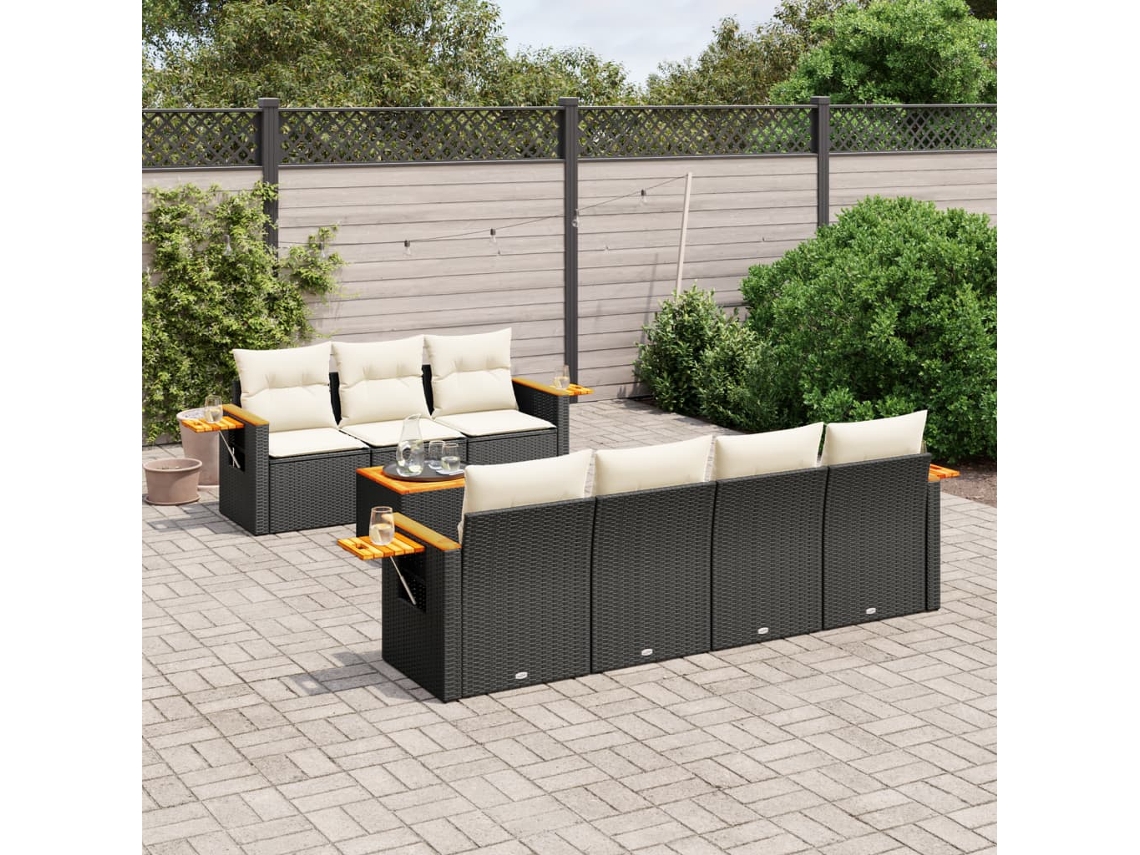 Conjunto de sofá de jardín de 8 piezas con cojines en mimbre sintético negro de DKD Home Decor