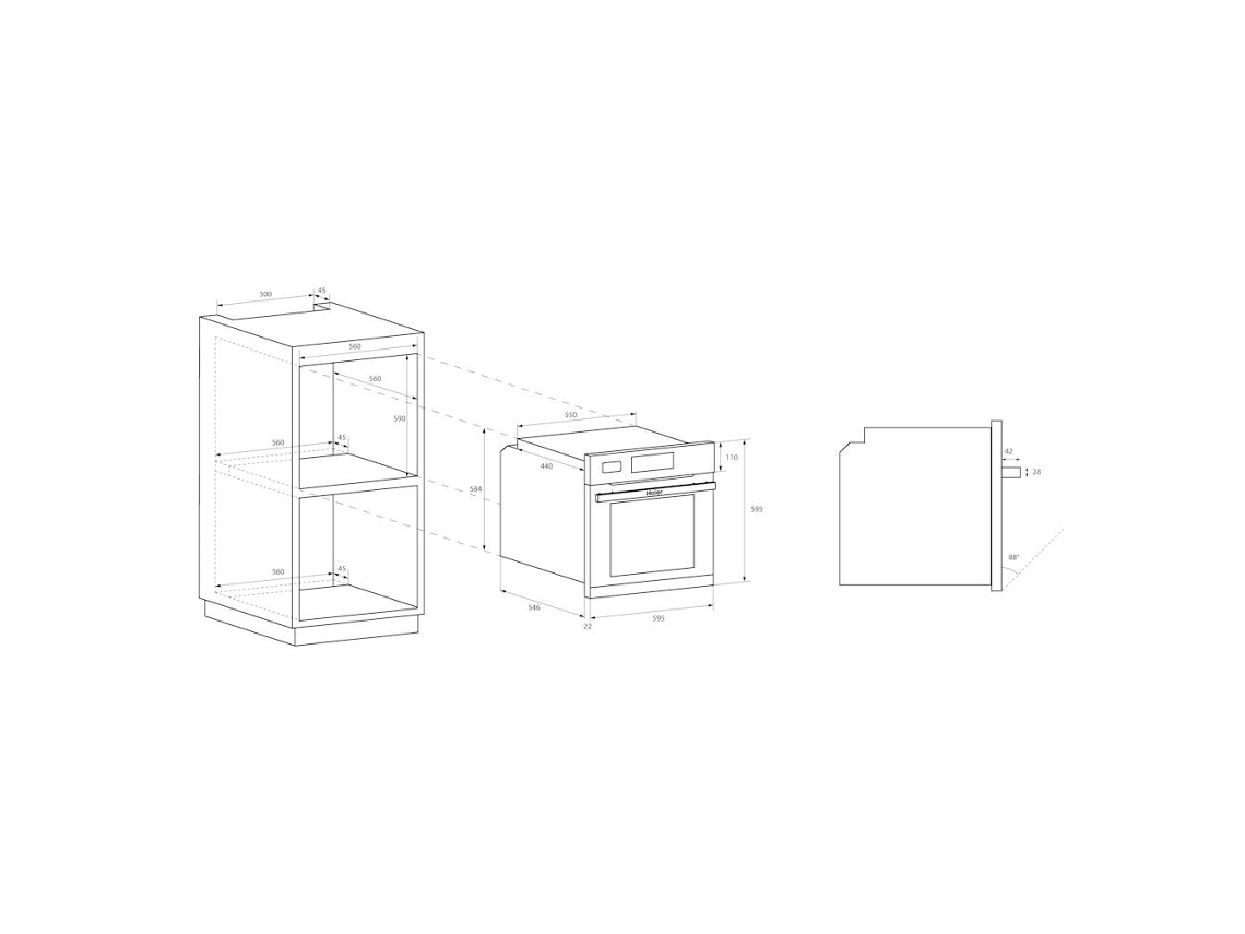 Horno HAIER HWO60SM2S9BH (70 L - 59.5 cm - Pirolítico - Negro)