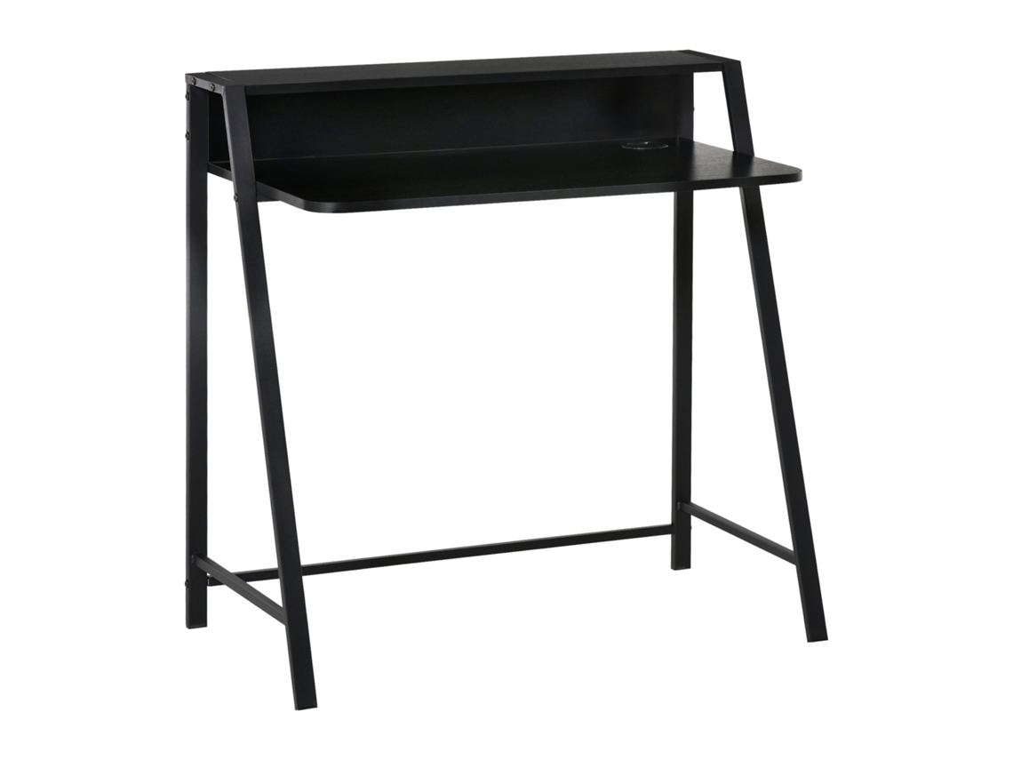Escritorio De Ordenador Elegante De Metal Negro Con Espacio De Almacenamiento, Gestión De Cables Y Compartimentos Para Guardar Cosas, 84x45x85cm.