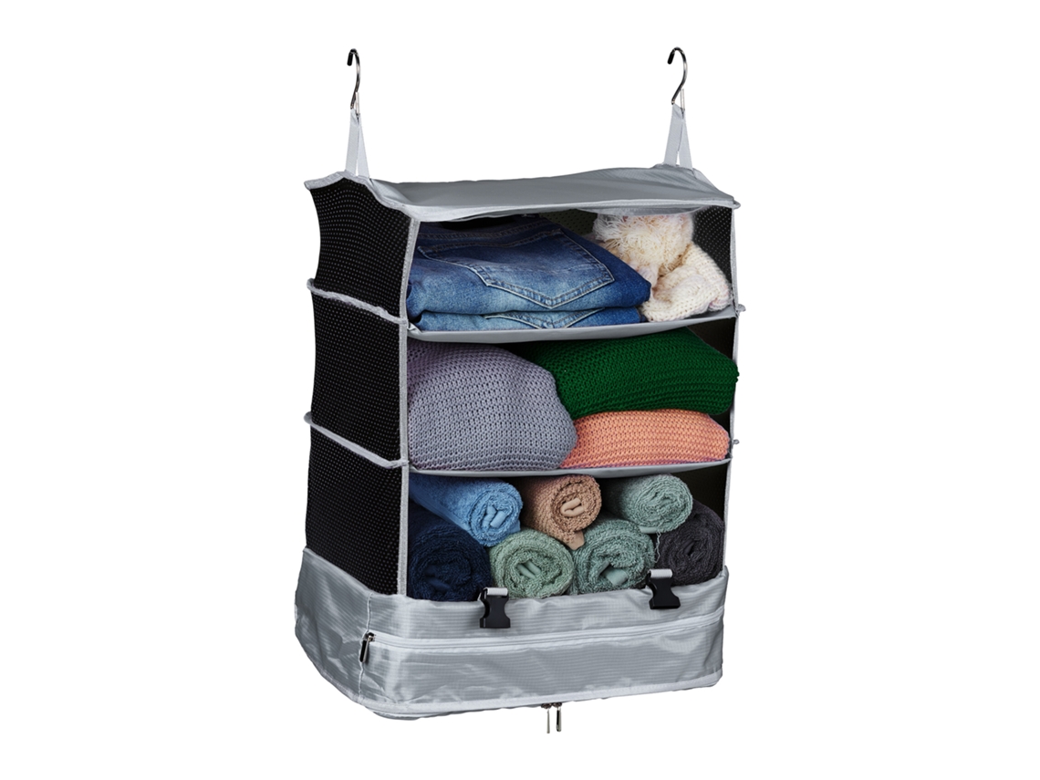 Relaxdays Organizador Armario Colgante, 55 X 44 X 30 Cm, Tela, Plegable, 4 Compartimentos, Almacenaje Portátil, Gris