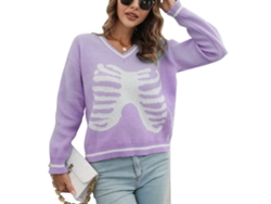 Kkpm-jersey De Punto Halloween Para Mujer Con Padrão De Caveira Gola Longa Solta Outono Inverno Poliéster