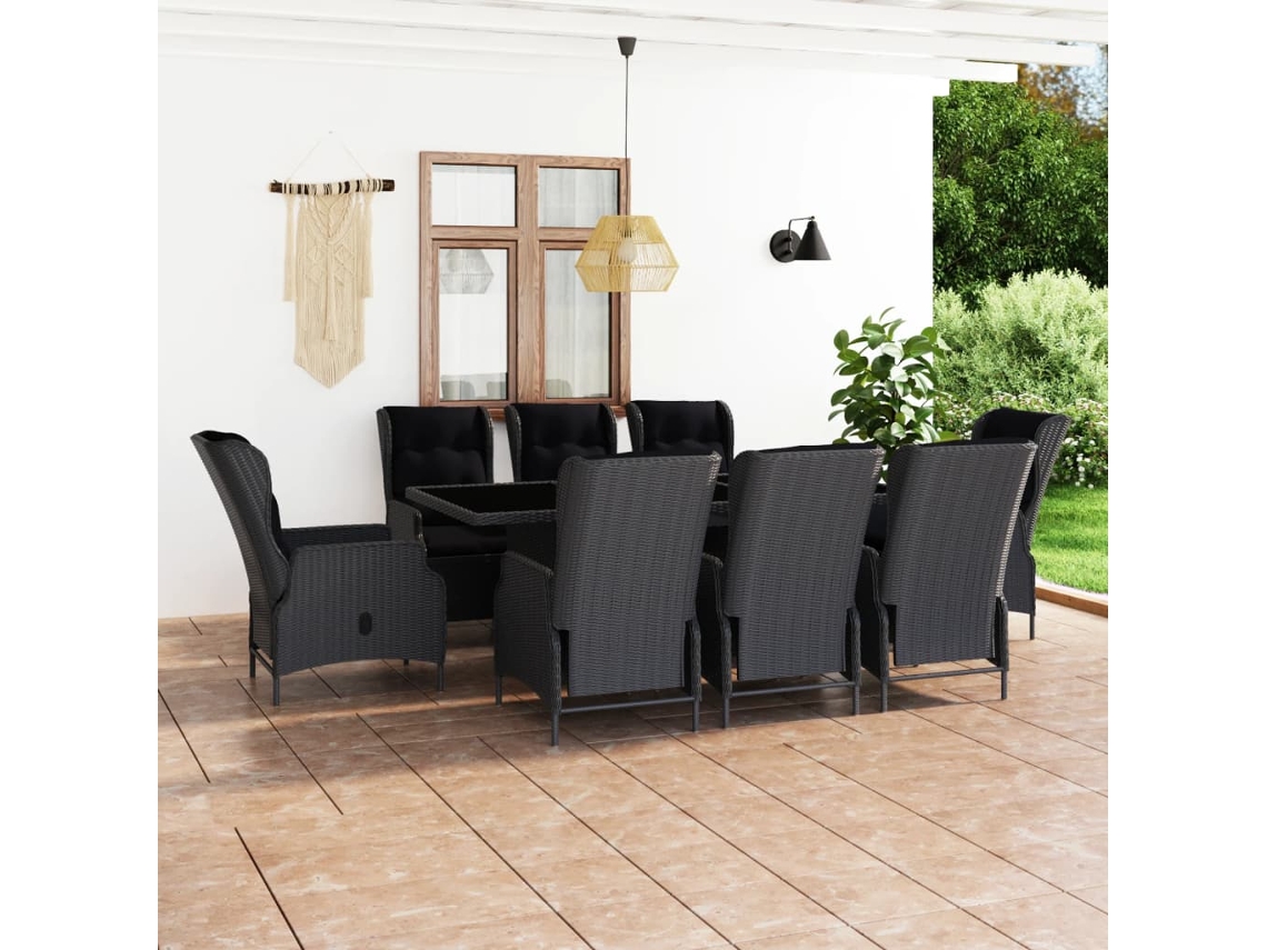 unidades Conj. Jantar Exterior C/ Almofadões Vime Pe Cinza Escuro Dkd Home Decor