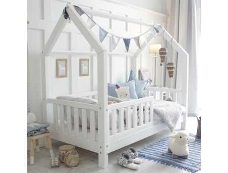 Cama con Patas Somier Barrera Lamas PETITS-MEUBLES Madera Blanco (90x190)