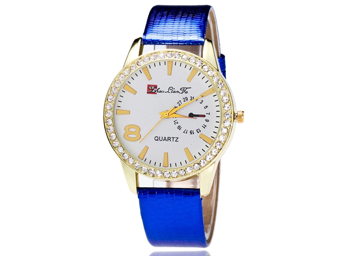 Reloj De Pulsera De Lujo Zhoulianfa Para Mujer Con Strass Cuarzo Analógico Correa Pu Azul